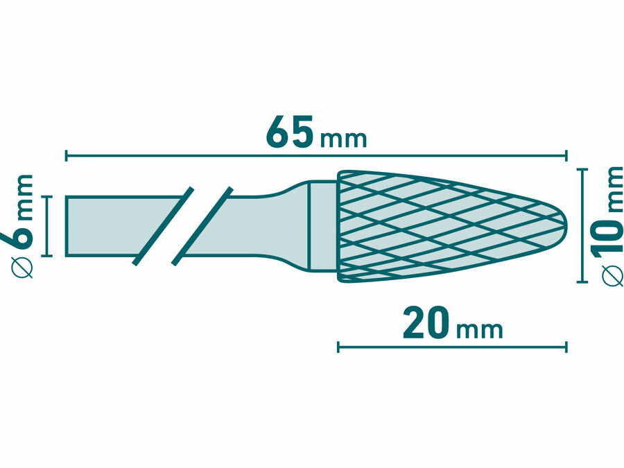 Fréza karbidová, kulatý oblouk, pr.10x20mm/stopka 6mm,sek střední (double-cut)