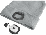 Čepice s čelovkou 4x45lm, USB nabíjení, šedá, univerzální velikost, 73% acryl a 27% polyester