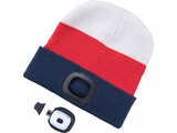 Čepice s čelovkou 4x45lm, USB nabíjení, bílo-červeno-modrá, univerzální velikost, 73% acryl a 27% polyester
