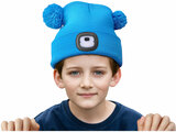 Čepice s čelovkou 4x25lm, USB nabíjení, modrá s bambulemi, dětská