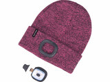Čepice s čelovkou 4x45lm, USB nabíjení, fialová/černá, univerzální velikost, 100% acryl
