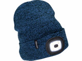 Čepice s čelovkou 4x45lm, USB nabíjení, modrá/černá, univerzální velikost, 100% acryl