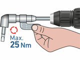 Úhlový nástavec/držák hrotů do vrtačky, 1/4"x140mm (105°) s magnetem