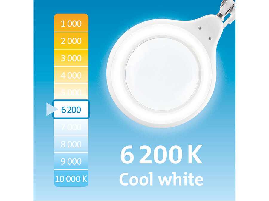 Lupa stolní se světlem a krytem čočky, 1000lm, 5x zvětšení