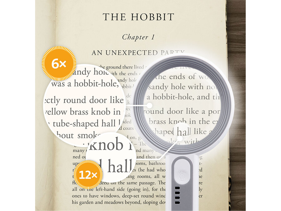 Lupa se světlem, 6×, 12× zvětšení, USB nabíjení