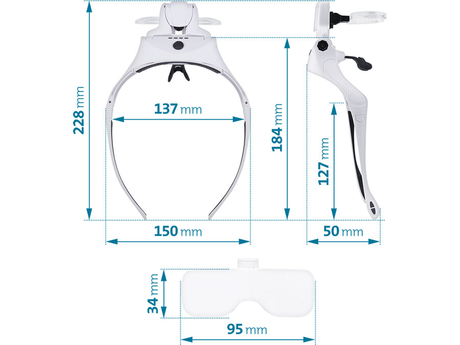 Brýle s lupou a osvětlením, 3,5×, USB nabíjení