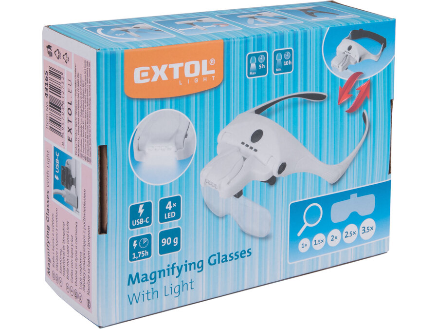 Brýle s lupou a osvětlením, 3,5×, USB nabíjení