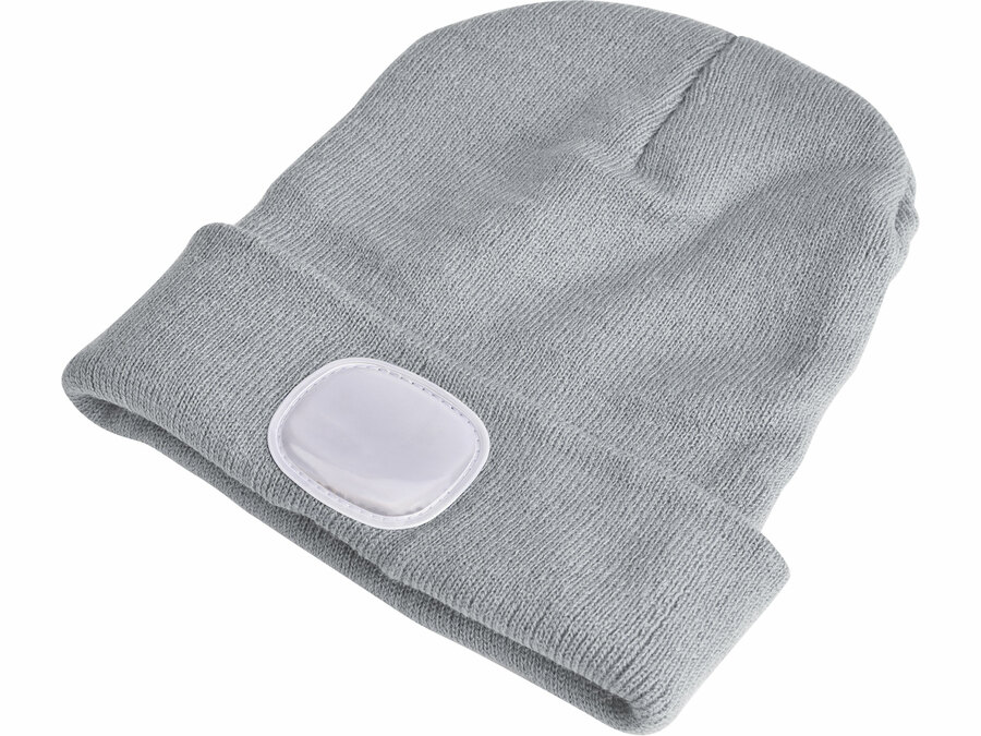 Čepice s čelovkou 4x45lm, USB nabíjení, šedá, univerzální velikost, 73% acryl a 27% polyester