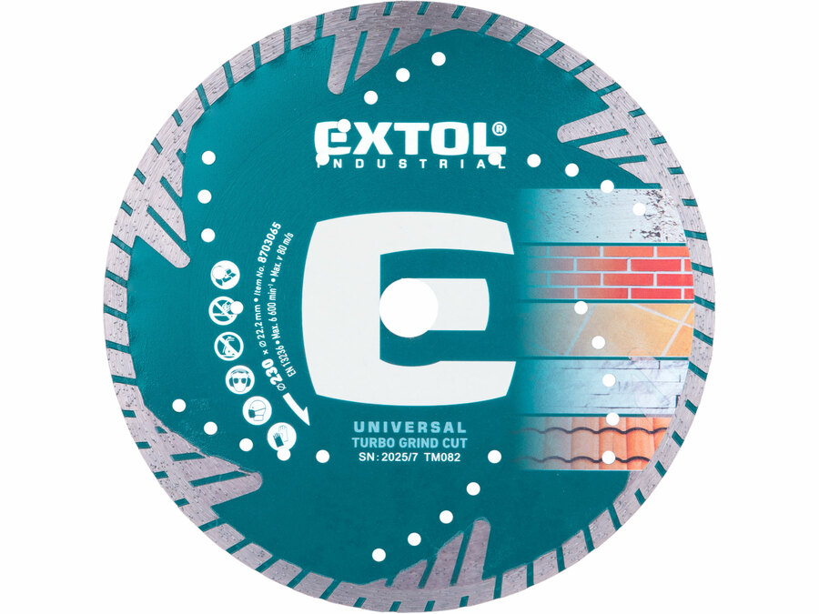 Kotouč diamantový řezný, turbo Grind Cut, suché i mokré řezání, O 230x22,2x2,6mm, EXTOL PREMIUM