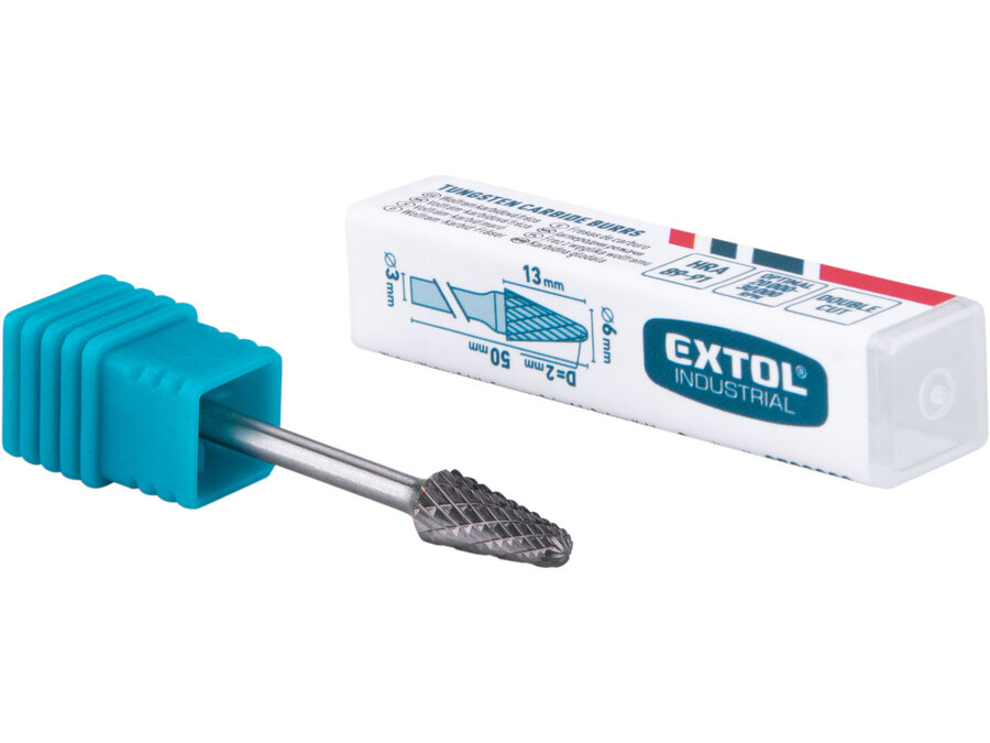 Fréza karbidová, konická zakulacená, ⌀6x13mm, ⌀stopky 3mm, sek střední (double-cut)