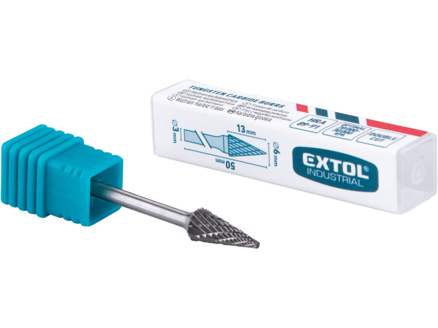 Fréza karbidová, konická-jehlan, ⌀6x13mm, ⌀stopky 3mm, sek střední (double-cut)