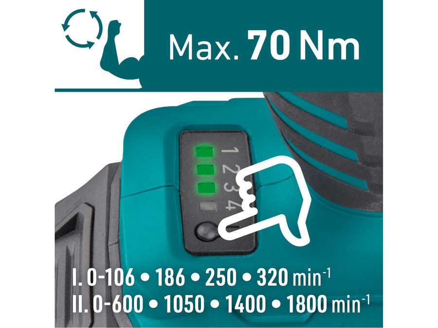 Vrtací šroubovák aku s příklepem SHARE20V, 70Nm, BRUSHLESS, 2Ah