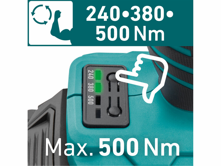 Utahovák rázový 1/2" aku SHARE20V, 500Nm, BRUSHLESS, 2Ah