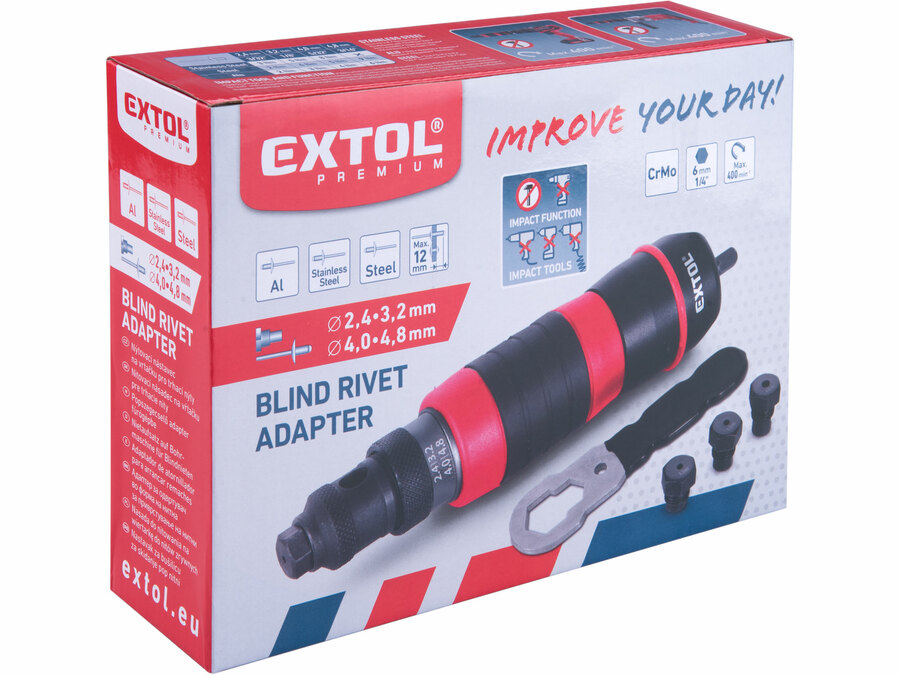 Nástavec nýtovací na vrtačku, pro trhací nýty 2,4-4,8mm, CrMo