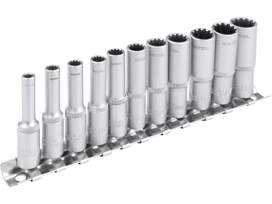 Hlavice nástrčné prodloužené, MULTI-LOCK, sada 11ks, 1/4"(4-13mm), CrV