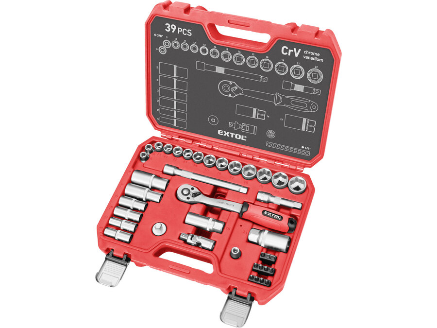 Hlavice nástrčné, sada 39ks, 3/8", 3/8"