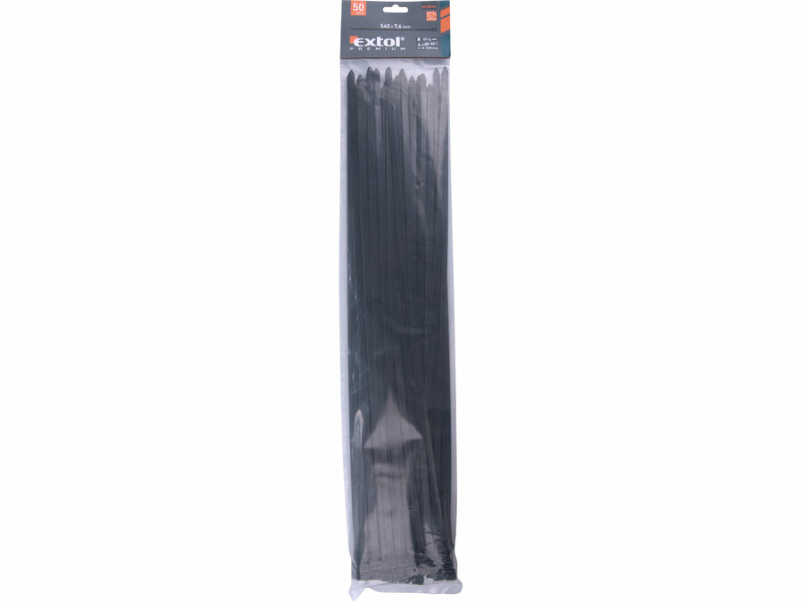 Pásky stahovací na kabely černé, 540x7,6mm, 50ks, nylon PA66