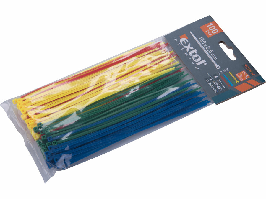 Pásky stahovací barevné, 150x2,5mm, 100ks, (4x25ks), 4 barvy, nylon PA66