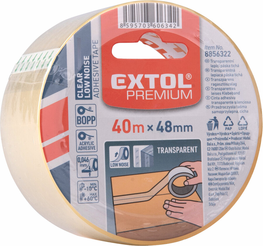 Páska lepicí tichá, transparentní, 48mm x 40m tl.0,046mm, PP/akryl lepidlo