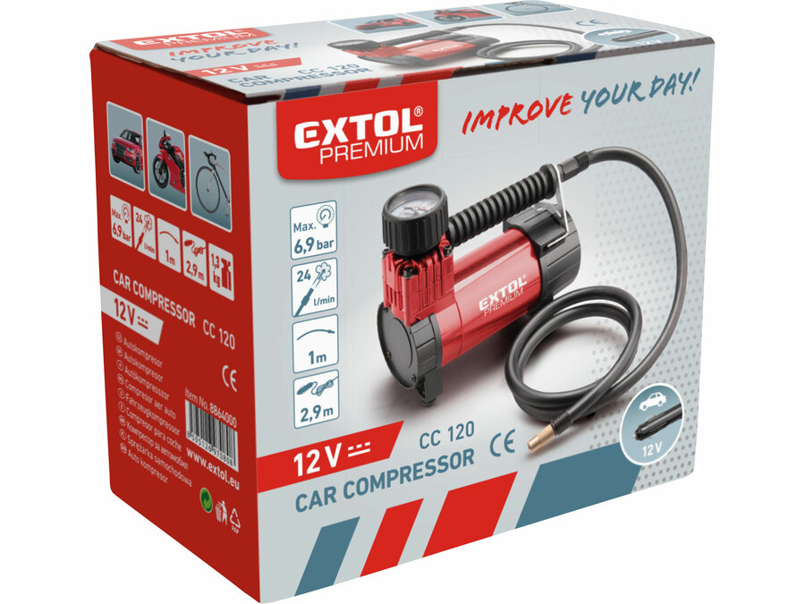 Extol Premium - Autokompressor 12V mit Tasche und Zubehör