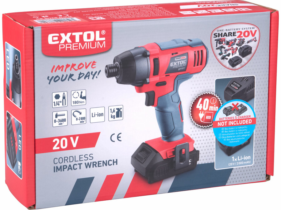 Utahovák rázový 1/4" aku SHARE20V, 20V Li-ion, bez baterie a nabíječky